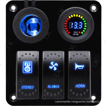 3 Gang Waterproof Marine Aluminum Switch Panel Circuit Breaker with LED